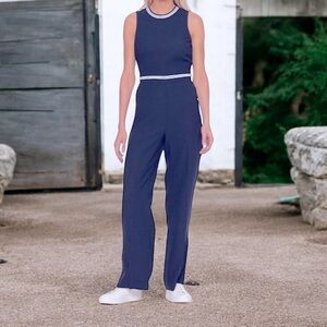 Banana Republic Navy Sleeveless Knit Jumpsuit with White Trim